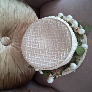 Elegant Cream Woven Basket with Floral Accents